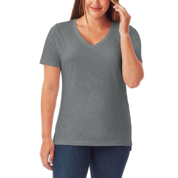 Member's Mark Women's Short Sleeve V-Neck Tee 2XL Medium Grey Heather NWT - Picture 2 of 6